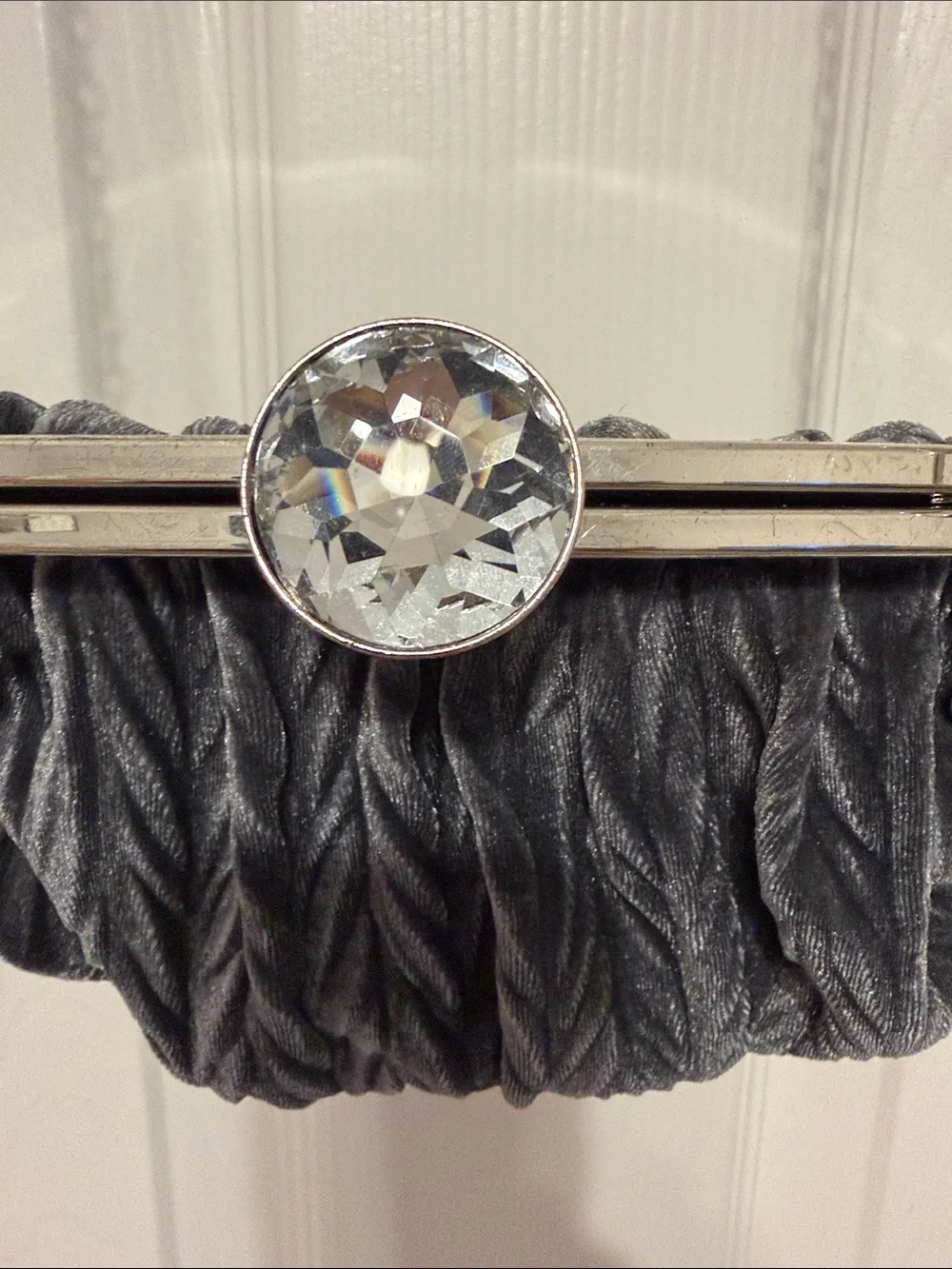 Nina Charcoal Velvet Ruched Evening Clutch with Silver Chain